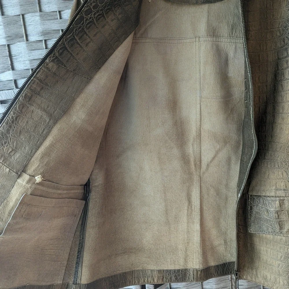 Chico's Leather Jacket Gold Croc Embossed Metallic Sz 1‎ (M 8/10) Glam Mobwife